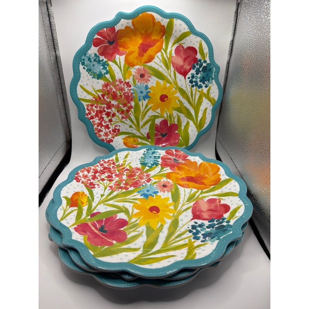 4 The Pioneer Woman Melamine Sunny Days/Aqua‎ 10 3/4" Dinner Plates